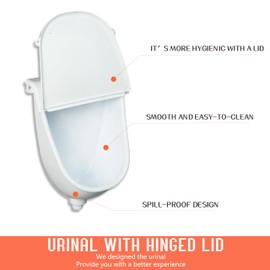 Wall Mounted Commercial Urinal With Hinged Cover Bathroom Washout Urinal for Men Plastic Urinals for Men Waterless Urinal Garage Urinal Urine Diverter Outdoor Urinal For Home Shed Backyard RV (white)