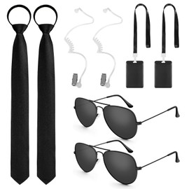 BTHRORO Security Costume Set for Men Boys Role Play Security Accessories Tie Sunglasses ID Dummy Ear Piece for Party Cosplay Games Ring Security Wedding