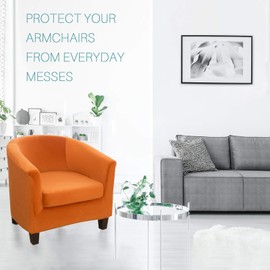 MIFXIN Tub Chair Slipcover 2 Piece Stretch Club Chair Cover with Cushion Cover Spandex Round Barrel Chair Slipcover Couch Armchair Furniture Protector for Living Room Hotel (Velvet Orange)