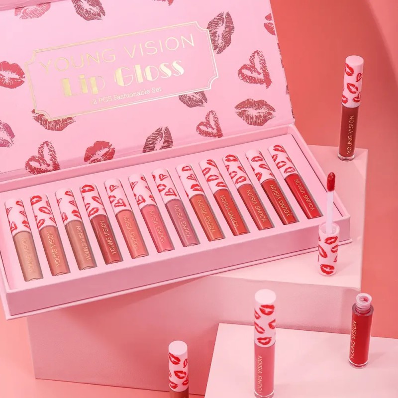 Set De 12 Brillos Labiales, Duraderos Y Fáciles De Aplicar