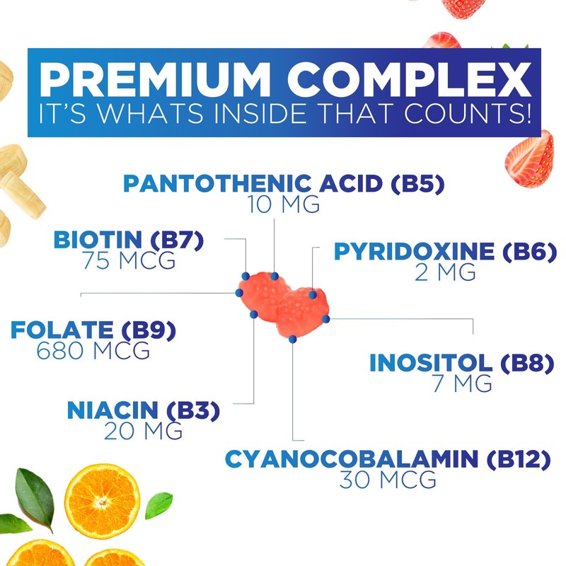 B Complex Supplement Gummies with Vitamin C & Folic Acid,