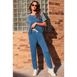 Ekouaer Lounge Sets for Women Two Piece Pajama Set Short Sleeve Crewneck Jogger Outfits and Sweatpants Tracksuit