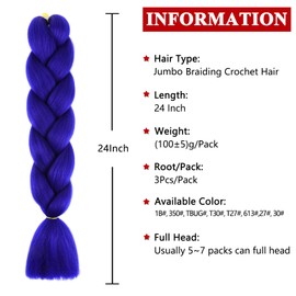 Xtrend 24 Inch 3Packs Jumbo Braiding Hair for Women Braiding Hair Extension High Temperature Purple Blue for Twist Crochet Braiding Hair(3Packs,Blue#)