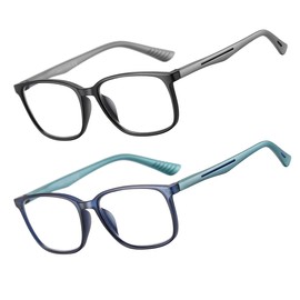SOCTICK 2 Pack Blue Light Blocking Reading Glasses Men,Anti Eyestrain Lens Lightweight Frame Eyeglasses, Large Wide Readers for Men(+2.0)