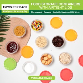 Cozary 15 Pezzi Contenitori Ermetici per Alimenti Piccoli, 250ML Riutilizzabili Barattolini Plastica Piccoli con Coperchi per Yogurt Pranzo, Sicura per Microonde e Congelatore