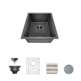 TORVA 17-Inch Gloss Black Ceramic Coating with NanoTek Undermount Kitchen Sink, PVD Coated Gunmetal Sink,16 Gauge Stainless Steel Single Bowl - 17 x 19 x 9 Inch Deep Bar/Prep Basin, Dark Gray