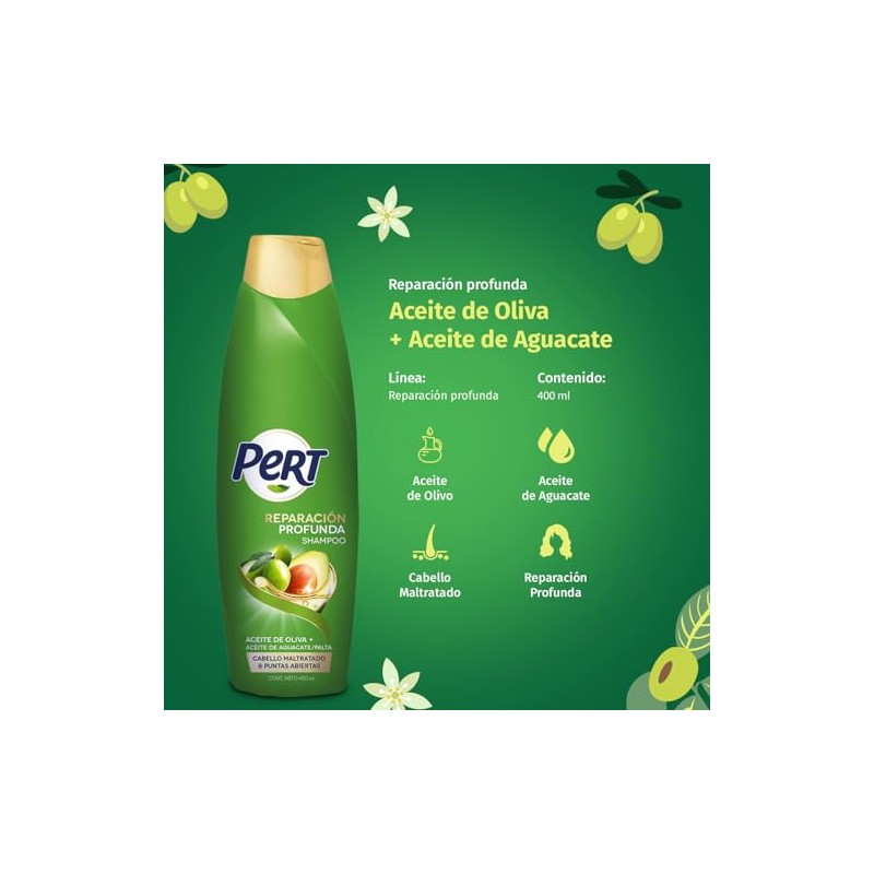 PERT, Shampoo Olivo y Aguacate | Repara profundamente el cabello