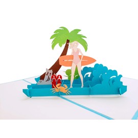iGifts And Cards Female Surfing 3D Pop Up Greeting Card - Ocean Inspired Art, Adventure-themed Present, Riding The Wave, Happy Birthday For Her, Just Because, Thinking of You, Nature Lover Retirement