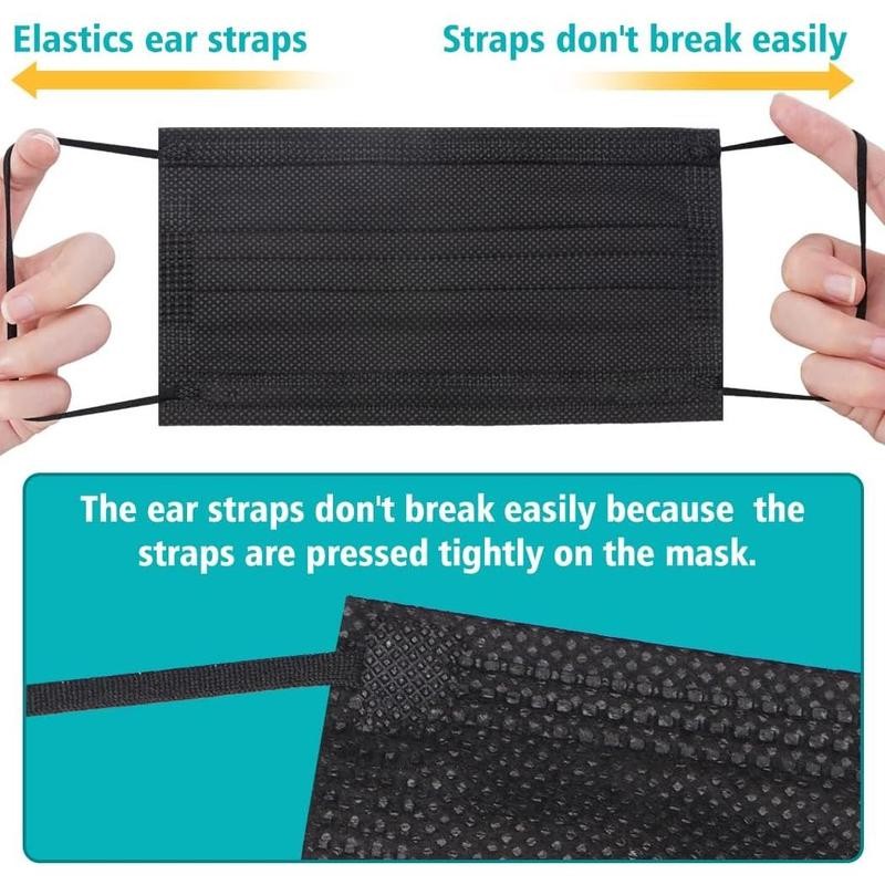 100 PCS Disposable Face Masks, Black Masks, 3 Ply Protection