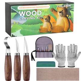 YHLAWM Wood Whittling Kit for Beginners, 7 Pcs Wood Carving Kit with 3 Pcs Carving Knives & 4 Pcs Carving Auxiliary Tools, Starters Carving Set, Gift Set for Kids and Adults