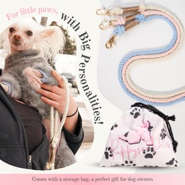 TinyPup Premium Rope Leash for 10 lbs Dogs, 5ft Soft Braided Cotton Rope Leash for Small Dogs, Lightweight Dog Leash with 360-Degree Snap Clip, Comes with Designer Gift Bag;Creamy White Dog Leash