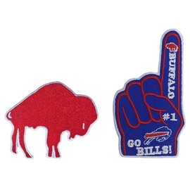 2Pcs 1Finger Fan +Red Buffalo Embroidery Patches Iron on and Sewing for Craft Clothes