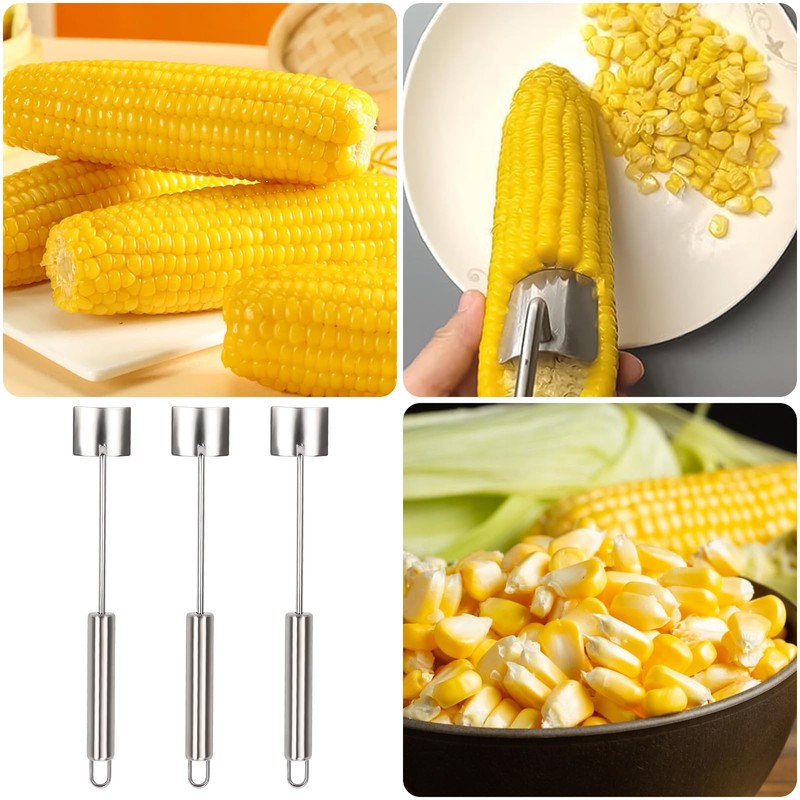 TOWEBOORY 3 Pack Corn Peeler with Long Handle, Stainless Steel