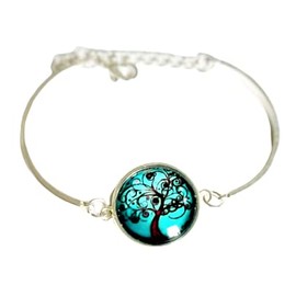 Armspange silber Lebensbaum Glas-Cabochon 18mm Armband handmade handgemacht Schmuckphantasien türkis