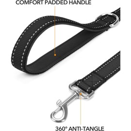 Dog Leads for Small Medium Dogs | Double Sided Reflective | Soft Neoprene Padded Handle Black