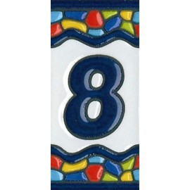 Spanish Ceramic Numbers & Letters Tiles Church Window Design Tile Size 7.5cm x 3.5cm 3 to 10 Tile Frames (Number 8)