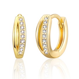 Gold Hoop Earrings for Women Grils, 925 Sterling Silver Small Huggie Hinged Hypoallergenic Cubic Zirconia Sleeper Helix Tragus Cartilage Earrings Jewelry Gifts for Birthday Wedding Multiple Piercing