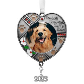 2023 Pet Memorial Christmas Photo Ornament - Hanging Picture Ornament - Paw Prints on My Heart Poem Message - Gift/Storage Bag Included