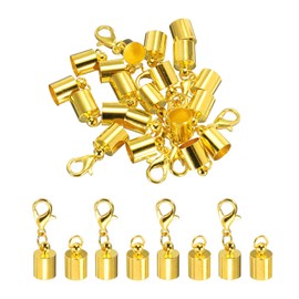 MECCANIXITY 10Pcs Cord End Caps, 6.5mm End Caps Barrel Beads Kumihimo End Caps Iron for Leather Ribbon Clamp Clasp Jewelry Making Necklace Cord DIY Craft (Gold)