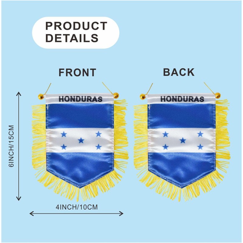 Honduras Hanging Flag with Suction Cup Double Sided Mini 4x6