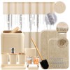 Beige Bathroom Accessories Set with Glitter Shower Curtain and Rugs,Bathroom