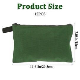 12 Pcs Tool Pouches with Zipper 11.8 x 7.9 Inch Heavy Duty Canvas Zipper Bag, Army Green Utility Canvas Zipper Pouch Multipurpose Storage Tool Bag for Tool Organization
