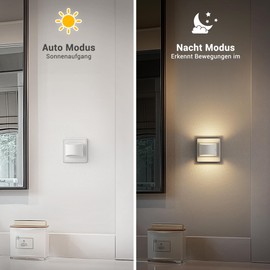 Emeritpro Night Light Socket, Night Light with Twilight Sensor, LED Socket Light, Brightness Adjustment, Warm White, 3000 K for Room, Hallway, Children's Room, Bathroom, Stairs, Kitchen, Pack of 2