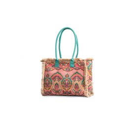 CORIOS Women's Canvas Handbag Ethnic Style Tote Bag Retro Shoulder Bag with Tassels Summer Beach Bag Large Capacity Hobo Bag Bohemian Top Handle Bag for Vacation Beach Travel Daily Use, Multicoloured