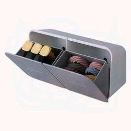 YIRANJIA Wall-Mounted Cotton Swab Holder - Bathroom Vanity Organizer for Cotton Swabs, Rounds & Sponges (white grey)