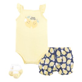 Hudson Baby Infant Girls Bodysuit, Short and Sock, Main Squeeze Lemon, 12-18 Months