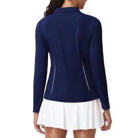 MIER Womens Golf Polos Long Sleeve Dry Fit Tennis Pickleball Shirts with Collar UPF 50+ UV Protection Sports Tops, Navy, XL