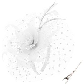 DRESHOW Fascinators Hat Flower Mesh Ribbons Feathers on a Headband and a Clip Tea Party Headwear for Girls and Women