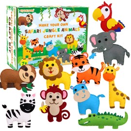 Safari Jungle Animals Sewing Kit Zoo Felt Animal DIY Crafts for Girls and Boys Educational Nursery Sewing for Kids Art Craft Kits for Beginners Set of 10