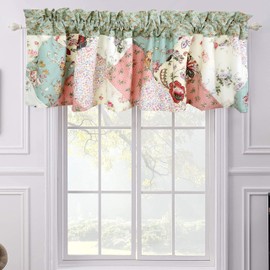Cozy Line Home Fashions Celia Peachy Floral Vine Country Cottage Flower Garden Patchwork Window Valance, 16" x 56"