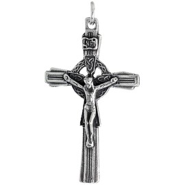 Sterling Silver Celtic Cross Crucifix Necklace Oxidized finish 16 inch 1.8mm Chain