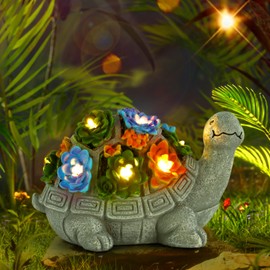 ENOU Solar Light Garden Outdoor Statues Turtle with Succulent and 7 LED Colour Lights - Lawn Decor Tortoise Statue for Patio, Balcony, Yard Ornament, Housewarming Gifts