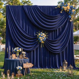 10x12ft Navy Blue Backdrop Curtains Wedding Party Drapes for Backdrop Bridal Baby Shower Prom Birthday Graduation Photo Backdrop Draping Fabric 5x12FT, 2 Panels