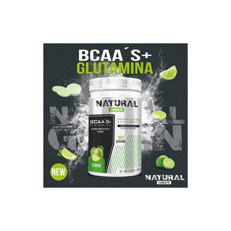 Aminoácidos Bcaas + Glutamina Natural Green 1kg Sabores