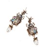 Vintage Bug Insect Beetle Dangle Earrings Abalone Shell Crystal Pearl