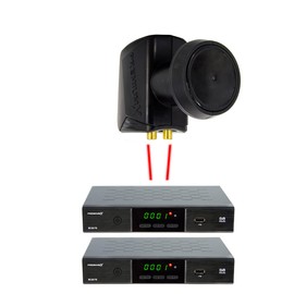 PremiumX Twin LNB Black SAT Direct Connection 2 Subscribers Satellite TV Signal Converter DVB-S2 HD 4K with 4x F-Connector