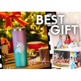 Onebttl Unicorn Gifts for Teen Girls & Women, 20oz Insulated Stainless Steel Tumblers with Lids and Straws, Perfect Gifts for Unicorn Lovers Girl Women - Glitter Blue Purple - Be a