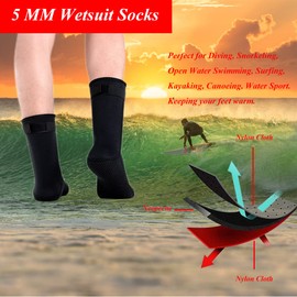 YDQUANI 5mm Wetsuit Socks Neoprene Thermal Diving Socks Anti-slip Swim Socks Beach Boots for Women Men Open Water Swimming Snorkelling Surfing