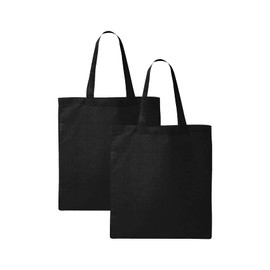 Q-TEES QTB Large Blank Heavy Duty Reusable Canvas Tote Shopping Bag (Pack of 2) (Black)