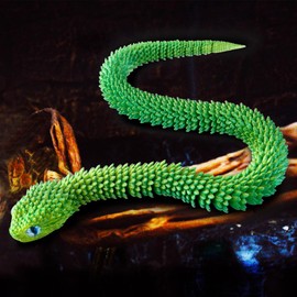 3D Printed Snake Animals Toys, Articulated Flexible 3D Printed Viper Fidget Toy, Realistic Slithering Design, Home Office Executive Desk Decor (Green, 18 in)