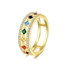 Chakra Ring Women's 925 Sterling Silver 14k Gold Plated Rainbow Ring Jewellery Gift for Girls, Sterling Silver