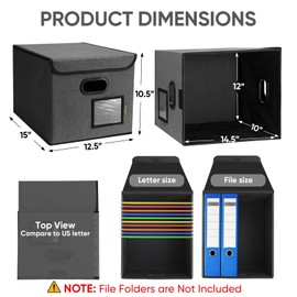 BALEINE File Organizer Box with Lid, Collapsible File Folder Organizer with Plastic Slide, Hanging File Folder Box for Office Document Storage (2 Pack, Black)