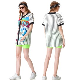 Ezuwail 80s 90s Outfit Women's Costume 80s Hip Hop Shirt Leggings Bag Sunglasses Accessories 90s Tracksuit Carnival, White