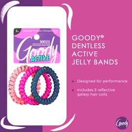 Goody Sports Galaxy Hair Coils - 3 Count, Assorted - Dentless Jelly Bands Ponytailers for Women, Teens & Girls to Style & Keep Your Hair Secured - Pain-Free Hair Accessories For All Hair Types