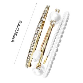 Qusmeiyici Rhinestone Bracelets for Women Trendy, Dainty Wedding Bridal Bracelets Pearl Crystal Bangle Bracelet 3 Row Women Wrap Bracelet Hand Jewelry for Women Girls Gift