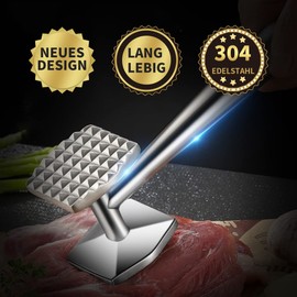 AMOZO Meat Hammer - The New Meat Tenderiser Made of Stainless Steel - Double-Sided Schnitzel Tenderiser - Meat Tenderiser Stainless Steel - Meat Hammer Stainless Steel for Schnitzel Steaks